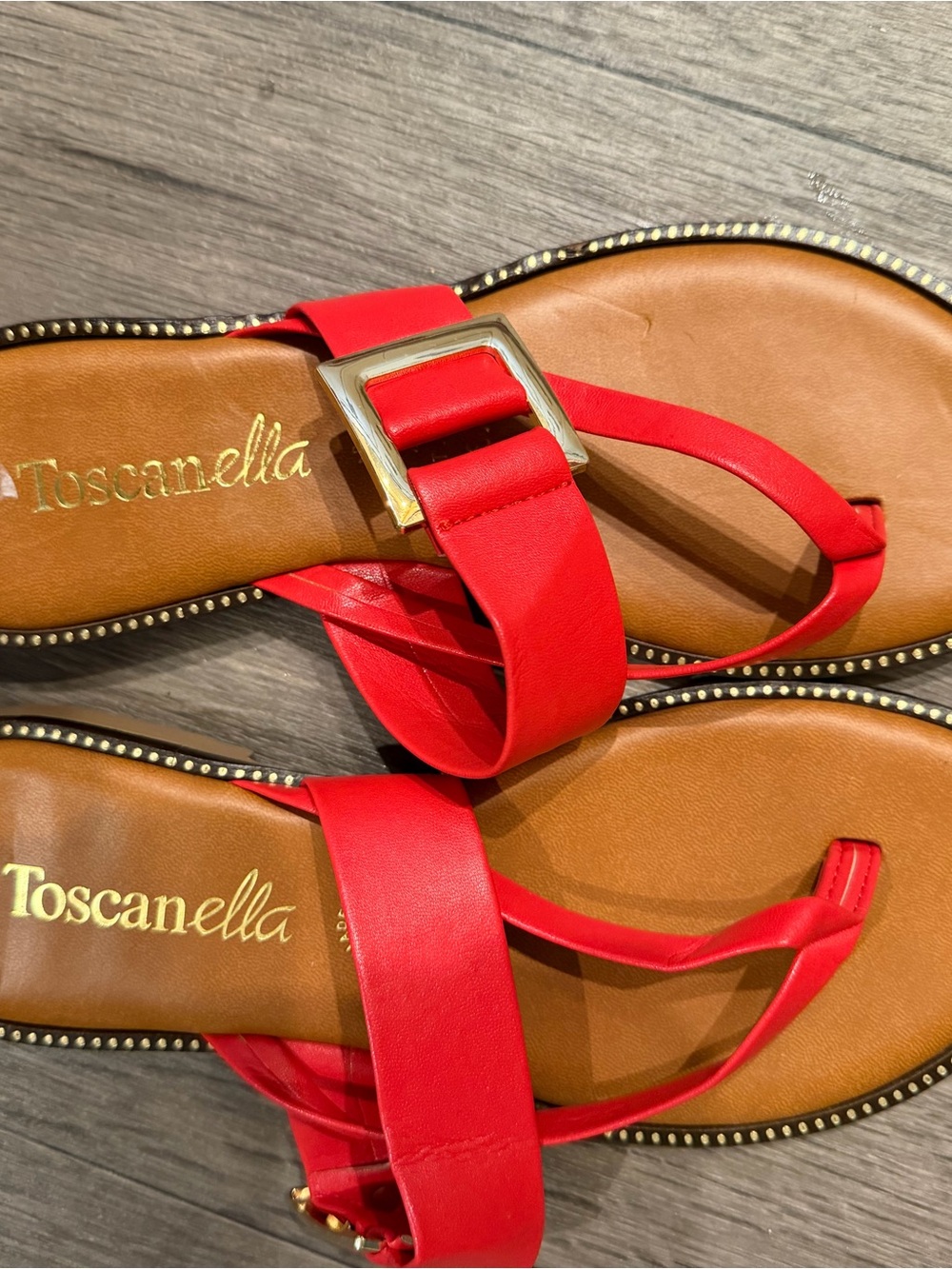 Toscanella Red Buckle Slide Sandals for Women